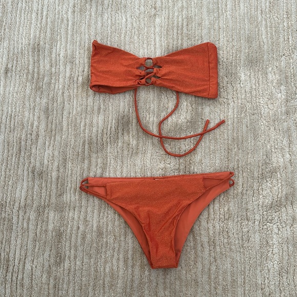 Sara Cristina Hava Bikini with Bandeau Top and Bottom in Shiny Orange Size XS - Picture 12 of 16